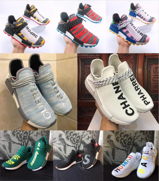 2019 Human Race Hu trail pharrell men designer shoes yellow red white Nerd black cream Holi mens trainers women sports sneakers size 36-47