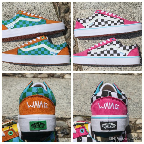 2018 Golf Wang Old Skool Checkered Designer Shoes zapatillas de deporte Womens mens Trainers Pink Green Casual Canvas Sports Sneakers