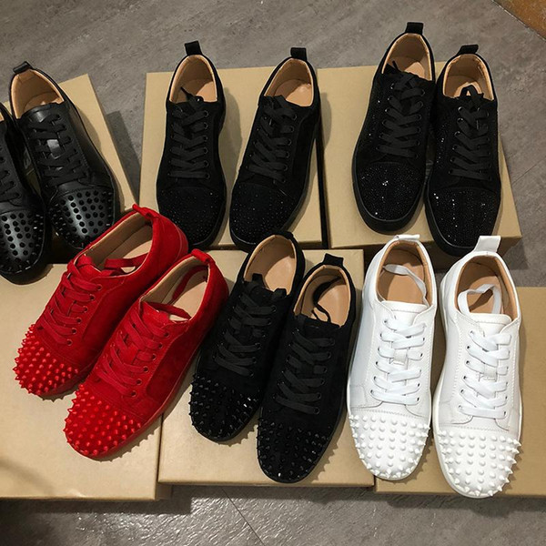 Red Bottom shoe Low Cut Suede spike Luxury Shoes For Men and Women Shoes Party Wedding crystal Leather Sneakers Flats shoe Leather Sneakers