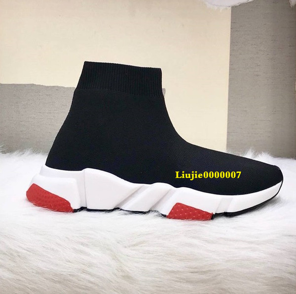 Designer Shoes Drop Ship Fashion Designer Man Casual Shoe Woman Speed Trainer Stretch-knit High Top Red White Shiny Casual Boots