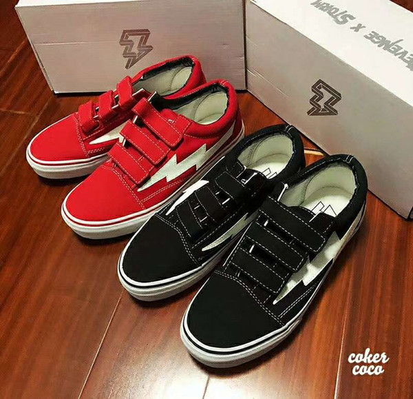 REVENGE x STORM 2018 new classic black and red magic buckle vulcanized board shoes come with box and bags 36-44 free shipping