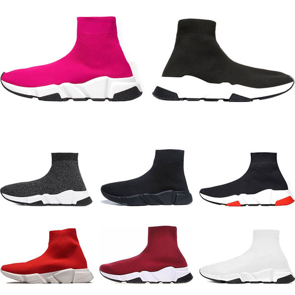 2019 Designer fashion men women Speed Trainer Sock Shoes Rose black white red glitter Casual Shoes mens Trainers Runner size 36-45