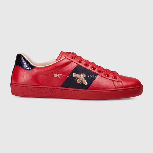 New Designer Low Top All Red Leather Bee Embroidery Casual Shoes Fashion Luxury Black White Brand Sneakers for Mens Womens