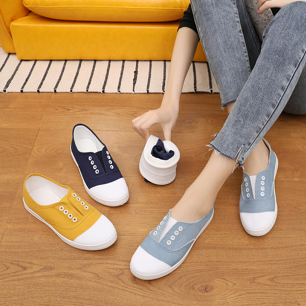 2019 new low-top canvas shoes students flat casual women's shoes a lazy little white shoes