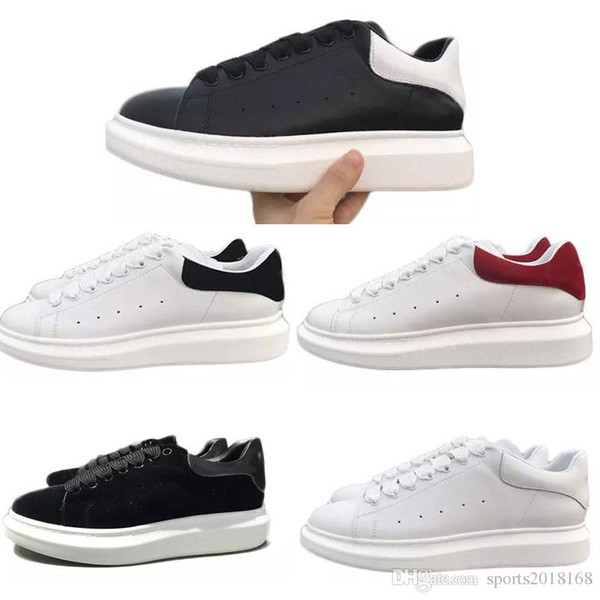 2018 New Mens Womens Fashion Luxury White Leather Platform Shoes Flat Casual Shoes Lady Black Red Pink Sneakers