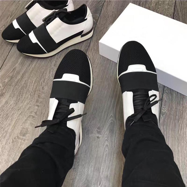 2017 New Brand Nude Black Race Runner Shoes Man Woman's Fashion Designer Orange Stripe Lace Up Patchwork Leather Mesh Sneaker Casual Shoe