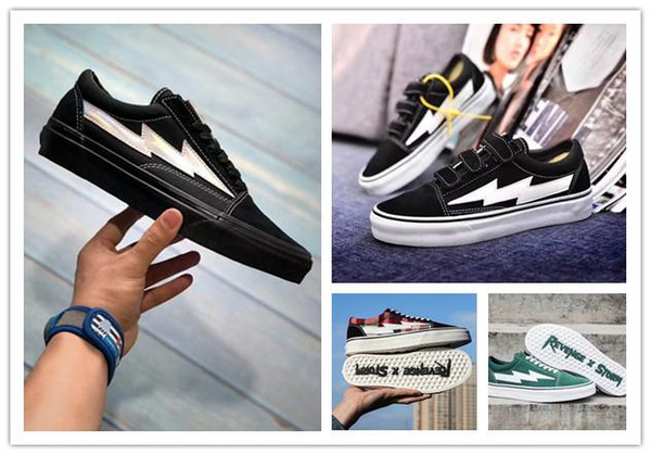 2019Newest Revenge x Storm Sneakers Pop up Store Top Quality Old SKool Off Fashion Grid Mens Skateboard Vulcanized Ins Canvas Shoes 36-44