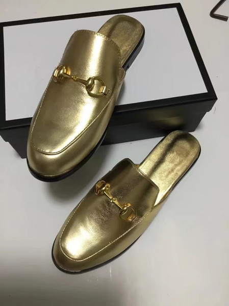 Mens womens all gold leather slipper mules designer mule slipper loafers luxuy casual shoes golden mules Big size EUR34-46