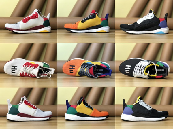 2018 Pharell Williams Human Solar Hu Glide ST Boots Multicolor Running Shoes Men Women Human Solar Hu Glide White Black Sport Sneaker