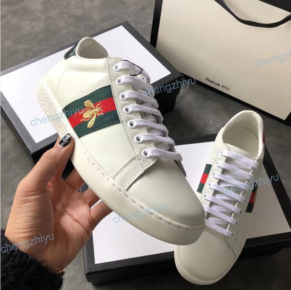 2018 Designer shoes ACE Luxury embroidered white tiger bee snake shoes Genuine Leather Designer Sneaker Mens Women Casual Shoes size 5-11