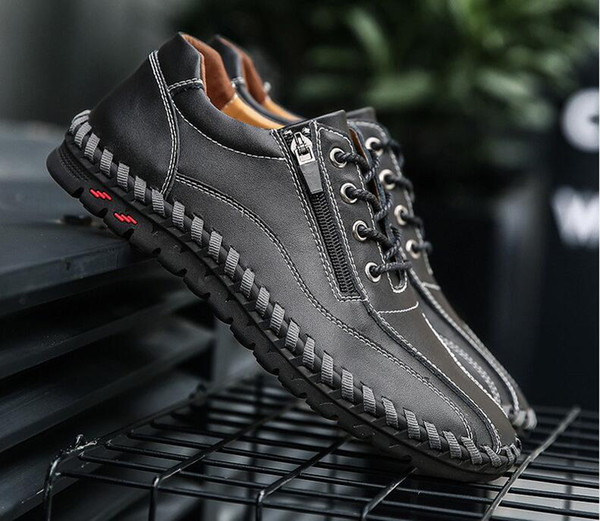 Fashion casual Genuine Leather men shoes Ventilation Sports runing flat shoes Non-slip Four Seasons Shoes for Business Work Young students