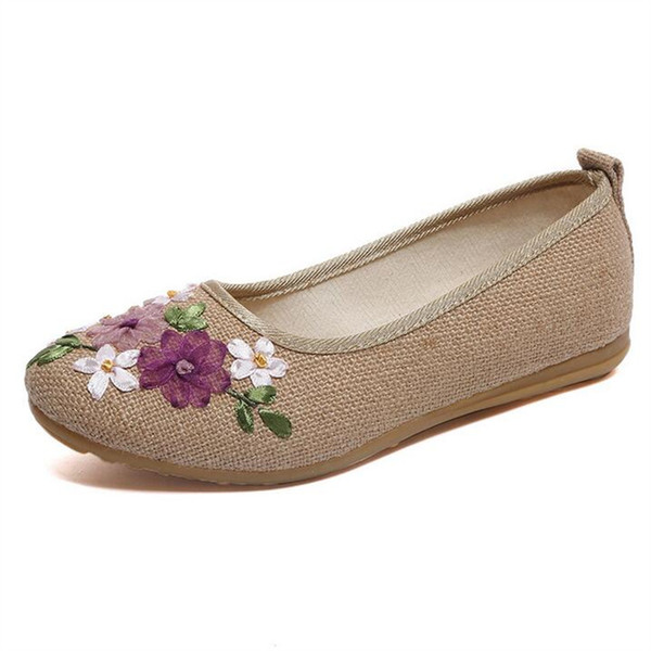 Vintage Embroidery Women's Flats Flowers Cotton Fabric Linen Comfortable Vintage Beijing Ballet Flats Sapato Feminino X104