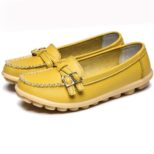 Soft tendon bottom women's shoes non-slip ladies casual shoes soft leather female flat casual women's buckle boat shoes X110