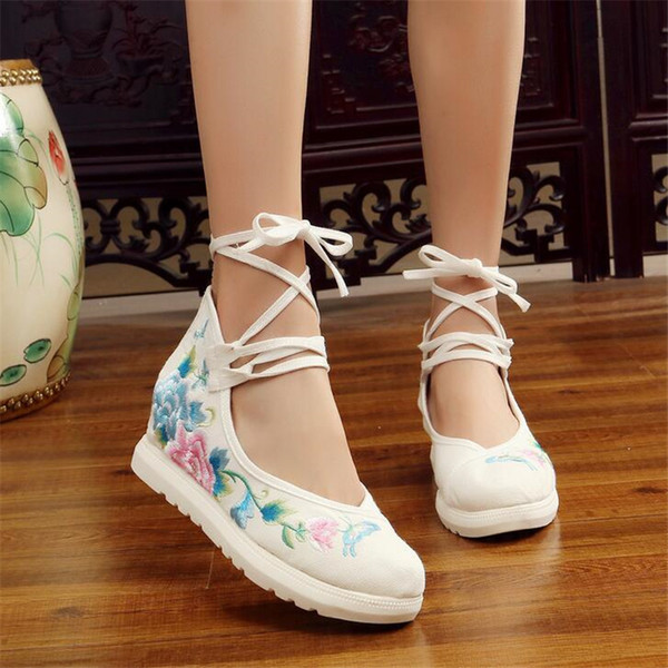 Women Pumps 2019 new Canvas Women increased internal Shoes white woman Lace Up Female Casual Ankle Shoes size 34-41 X93