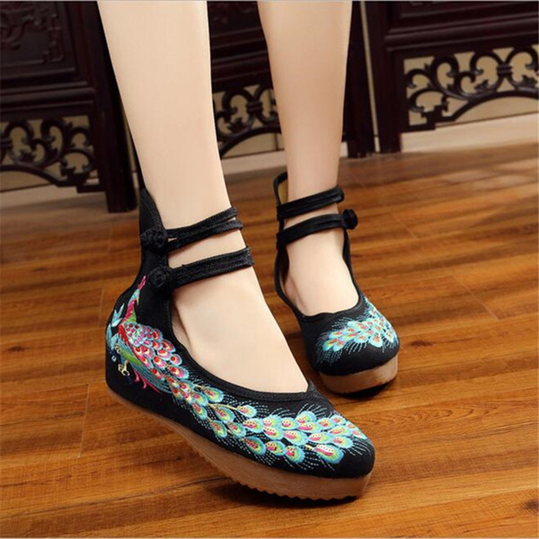 women Pumps Fashion Heels For Women Summer Shoes Wedding Heels Women Buckle Strap Peacock pattern embroidery shoes X99