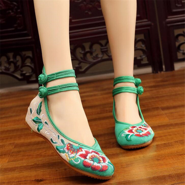 new fashion high heels for women embroidery ethnic style increased dance shoes Women's buckle strap High heels X97