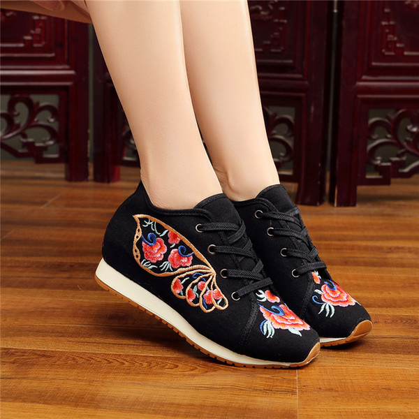 women Pumps new Butterfly wing embroidered cloth shoes for woman Ethnic style increased internal casual shoes size 34-41 X83