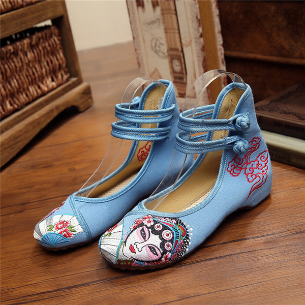 Comfortable wedding shoes Peking Opera Mask Picture increased internal Embroidered canvas shoes Retro Style women shoes high heel X88