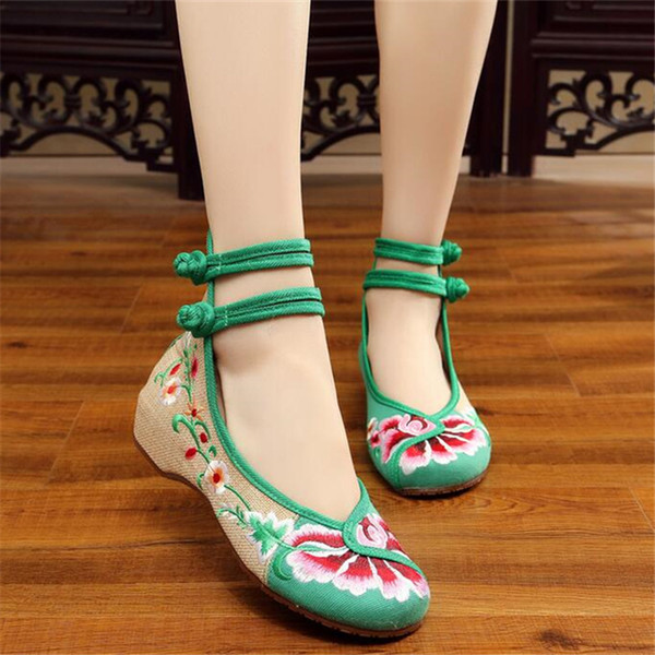 Comfortable increased internal Embroidered canvas shoes Retro Style women shoes high heel new pumps women shoe X81