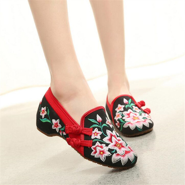 Lily pattern Spring Pumps new High Heels Oriental ethnic style Causal Ladies Shoes Thick Heels X82