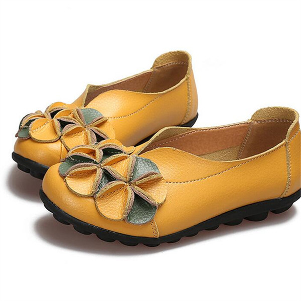 handmade shoes leather flat women's casual shoes soft single casual shoes 3D flower shape zapatos mujer large size 34-44 X106