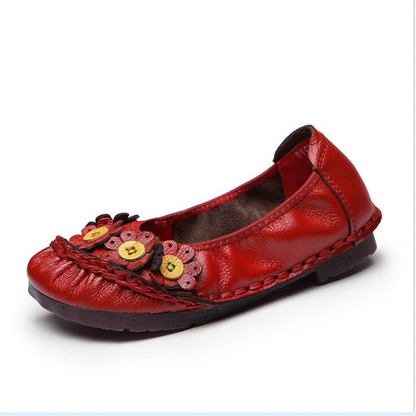 Genuine Leather handmade casual shoes ladies flower flat shoes Flower decoration vintage style women's loafers X103