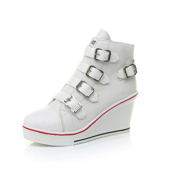 Wedge canvas shoes 8 cm high heel Women's casual shoes buckle Velcro high to help increase casual single shoes .SP-063