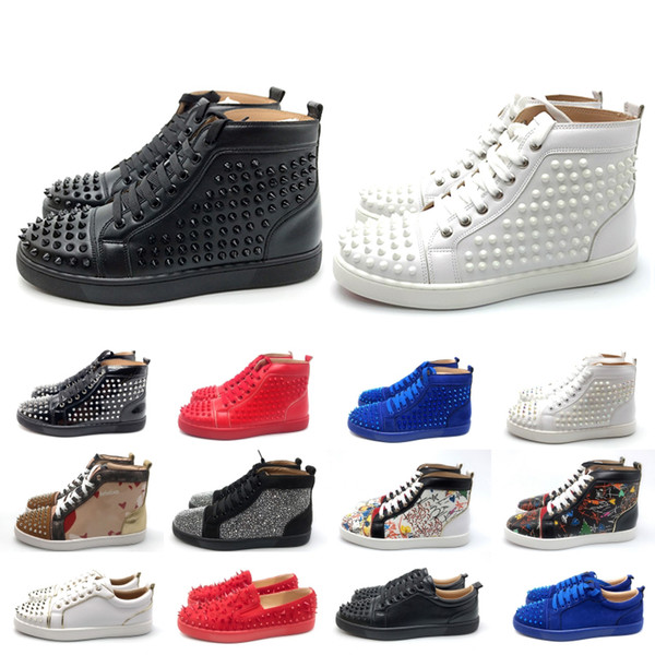 Luxury Designer Red Bottom Studded Spikes men women Casual shoes Fashion Insider Sneakers black Red White Leather High Boots