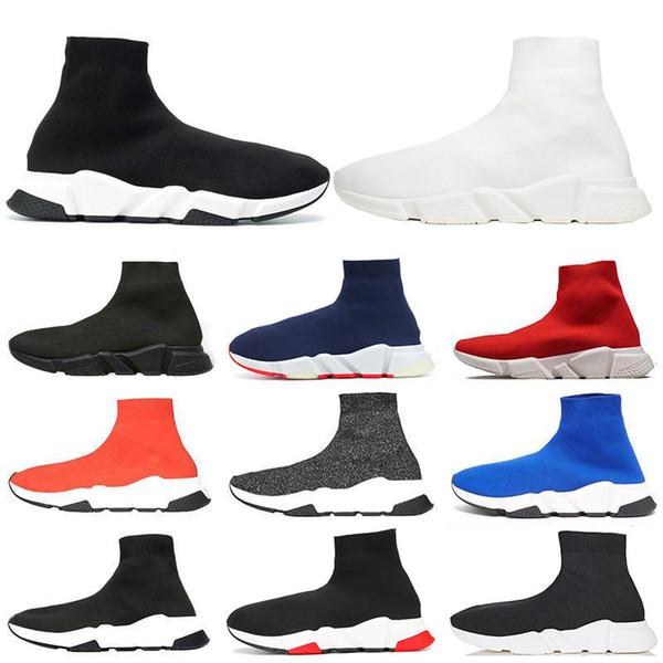 2019 Designer Luxury Sock Shoes Speed Trainer Solid Black White Men Women Casual Shoes New fashion Women Boots Runner Sneakers 36-45