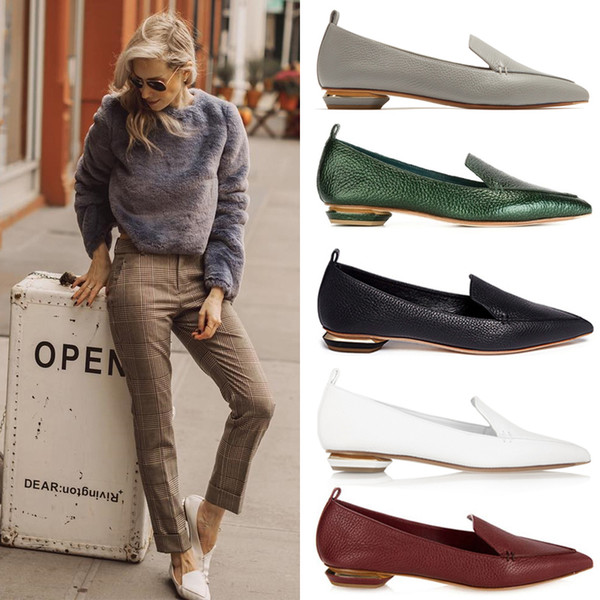 2019 Europe and the United States four seasons new fashion ladies leather wild multi-color flat-bottom small shoes pointed casual shoes tide