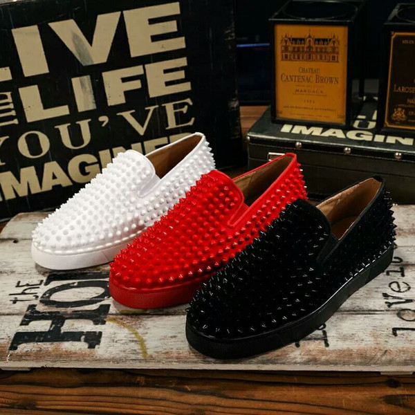 Designer-Luxury Red Bottom Loafers For Men Women Genuine Leather Slip On Platform Casual Sneakers Spikes Wedding Party Flats Men Shoes 35-46