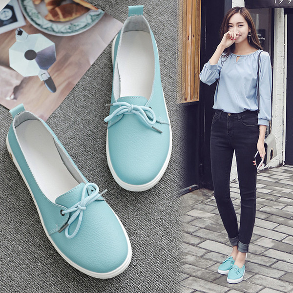 Women flat heel shoes lace up nurse shoes genuine leather women casual flats ladies big size shoes with cow muscle sole zy288