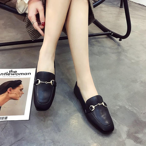 Sexy2019 Autumn Pattern Flat Bottom Single Woman Joker Cool Time Set Foot Doug Shoe England Square Small Leather Shoes