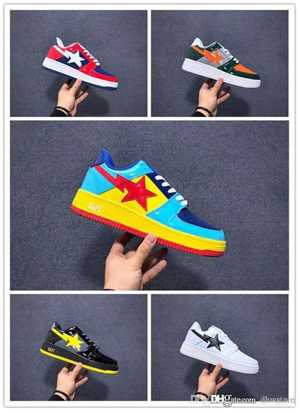 2019 Classical Restoration Skate Shoes Footsoldier BAPESTA Leather Spliced Sports Shoes High Quality Mens Women Bapesta Shoes Size 36-45