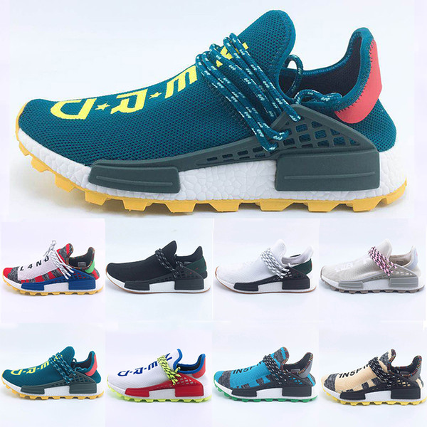 2019 New Creme x NERD Solar PacK Human Race Running Shoes pharrell williams Hu trail trainers Men Women runner Sports sneakers 36-47