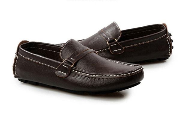 Men's Shoes Genuine Leather Men Loafers Handmade Italian Designer Metal Letter Buckle Slip On Boat Shoes