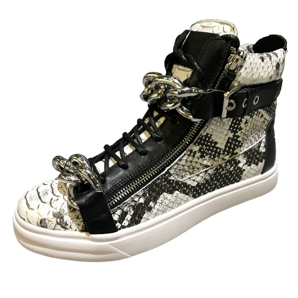 Snake Skin High Top Sneakers Zapatos de Hombre Mens and Women Flat Sport Casual Shoes