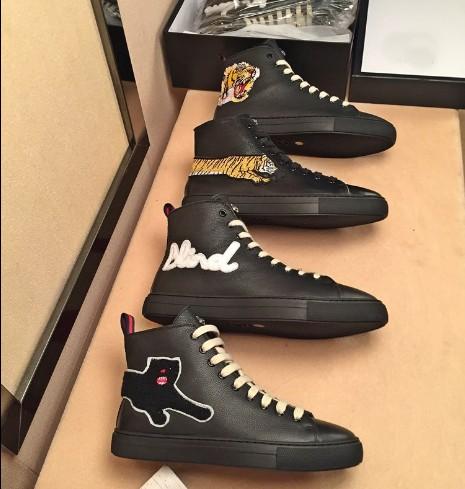 New famous Brand Men Shoes Genuine Leather Skull Hip Hop Men and women Casual Shoes Tigers letters animals shoes