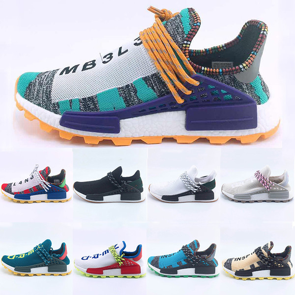 2019 Homecoming Creme x NERD Solar PacK Human Race Running Shoes pharrell williams Hu trail trainers Men Women runner Sports sneakers 36-47