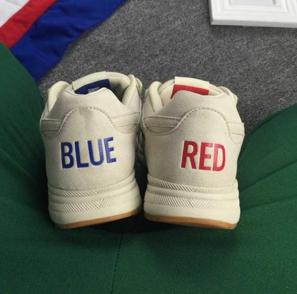 Free Shipping 2017 fashion Korea Classic Leather Neutral Run Shoes RED BLUE Mandarin duck shoes