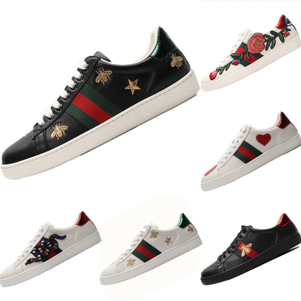 2019 Cucci Ace Embroidered Small Bee Leather Low Top Casual Shoes Cucci Ace Small Bee Embroidered Mix RB Casual Shoes