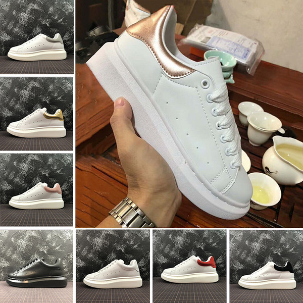 Free Shipping Platform Shoes Brand Luxury Designer Black white red 2019 men Women Gold Low Cut Leather Flat Casual Shoe sneakers 36-44