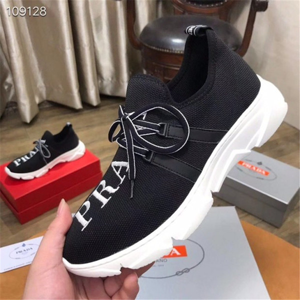 Fashion Mens Brand Casual Shoes Air Permeable Flying Fabric Classic Letter Hot Sale New Arrival Black White Simple Style Brand