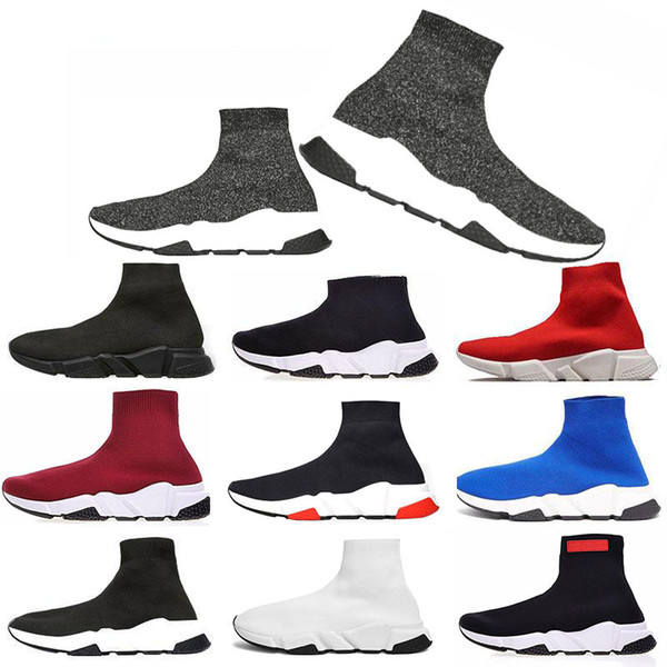 Newest Luxury Sock Shoes Designer 2019 Brand Speed Trainer Casual Sneakers Speed Trainer Sock Race Runners black men women Shoe Size 36-45