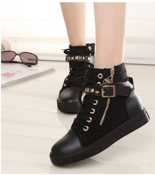 2009 Fashion Trend Women's Canvas Shoes with Increased Side Zipper Rivets