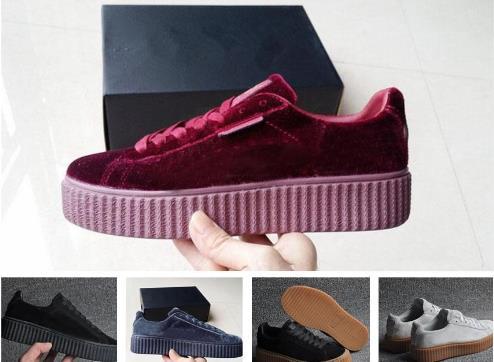 Free Shipping Womens Creeper Velvet Pack Burgundy Black Grey Color Brand Ladies Classic Casual Shoes 36-44