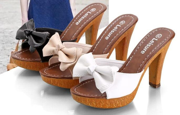 summer waterproof platform fashion wild sweet bow imitation wood bottom sandals high-heeled sandals and slippers fitting room thick with