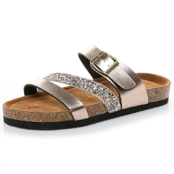 Rose Gold Clogs for Women PU Leather Clogs Fashion Glitter Sandals for Summer Casual Holiday Footwear Birk Styles Flip Flops Women Slides