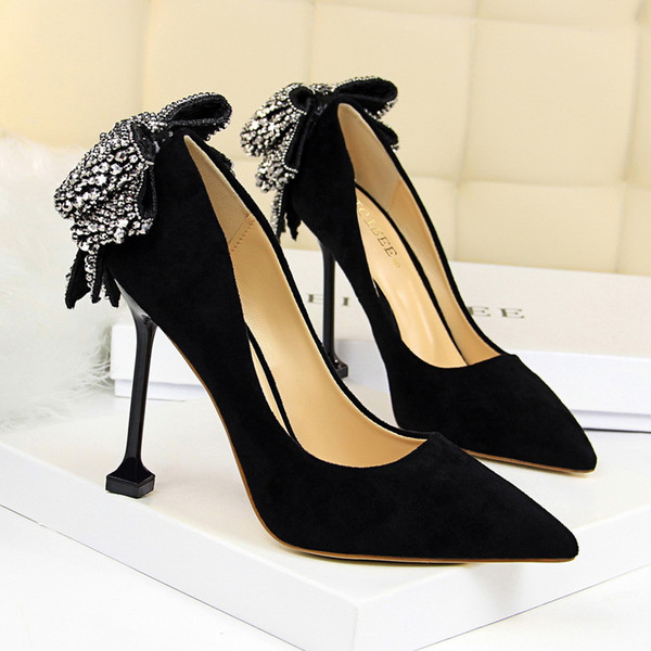 Bowknot Rhinestone High Heels Lady Dress Shoes Women Heels Pumps Festival Party Wedding Shoes Heels Business Formal Pumps GWS371