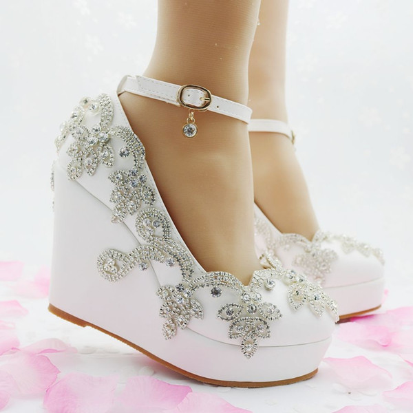 New Fashion Heels Wedges sandals Rhinestone sandals for pumps party Sexy white wedding shoes high heel women shoes